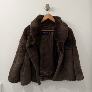 NEW Pasha & Jo New York Chocolate Brown Genuine Rabbit Fur Coat, Size L
